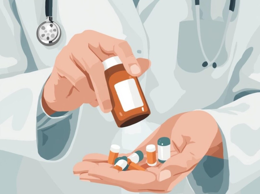 A healthcare professional’s hands holding a prescription bottle for DEA scheduled medications.