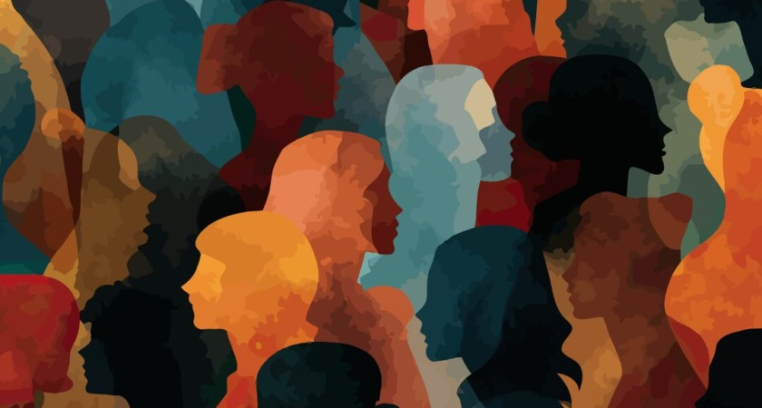 Graphic of a bunch of women facing all directions to represent Women's History Month in March.