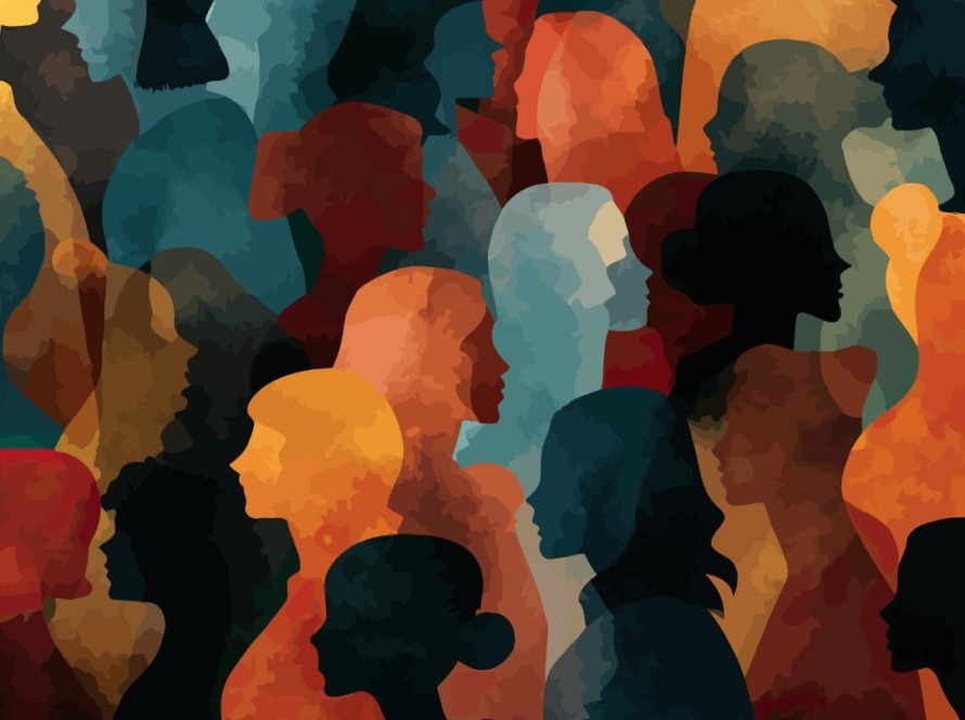 Graphic of a bunch of women facing all directions to represent Women's History Month in March.